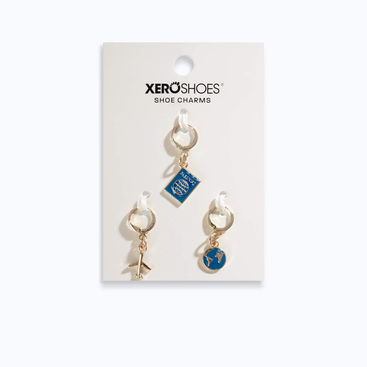 Xero Shoes 3-Pack Gold and Blue Travel-Themed Dangling Shoe Charms