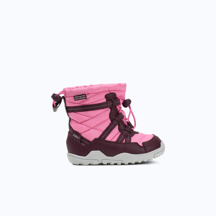 Xero Shoes Alpine Pull-On Little Kids Boots in Pink and Maroon with Toe Facing Right