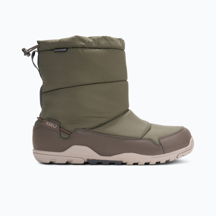 Xero Shoes Alpine Pull-On Men Boots in Army Green with Toe Facing Right